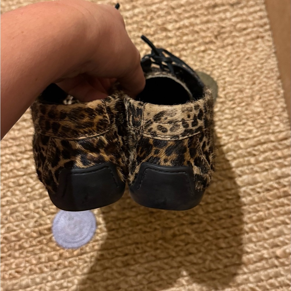 Massimo Dutti Women's Leather Fashion Round Toe Leopard Print Lace-up Loafers - Picture 5 of 7